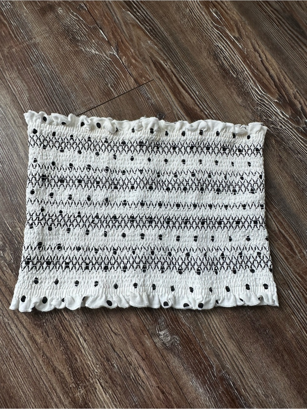 Hollister White Smocked Tube Top with Black Stitching
